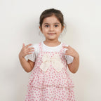 Girls Pink Polka Dot Layered Dress with White Inner T-Shirt & Bow