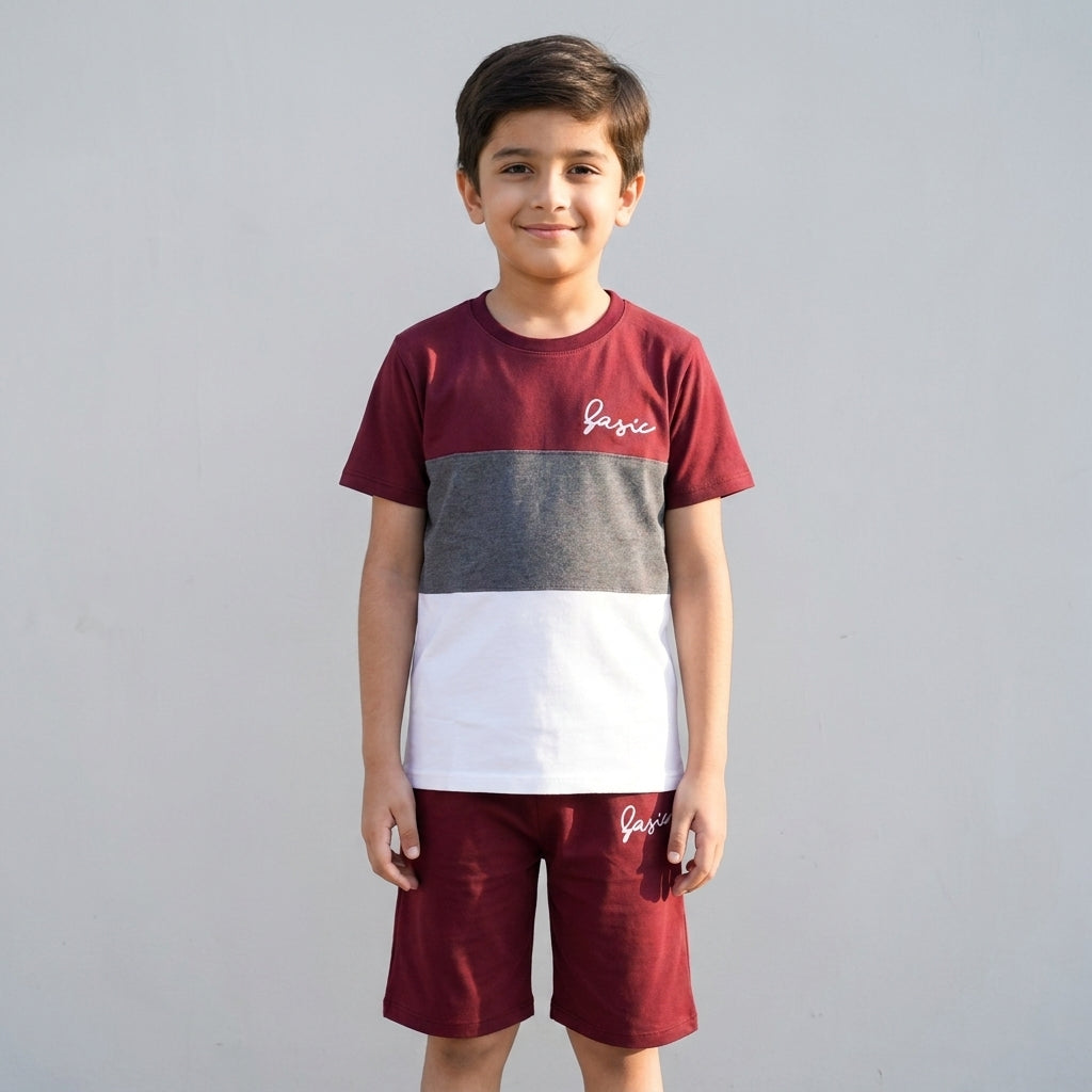 Maroon Panel Short Set