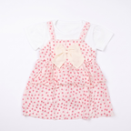 Girls Pink Polka Dot Layered Dress with White Inner T-Shirt & Bow