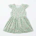 Mint Green Floral Flutter Sleeve Dress