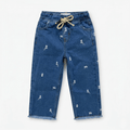 Floral Embroidered Wide-Leg Jeans ( Ink Blue )