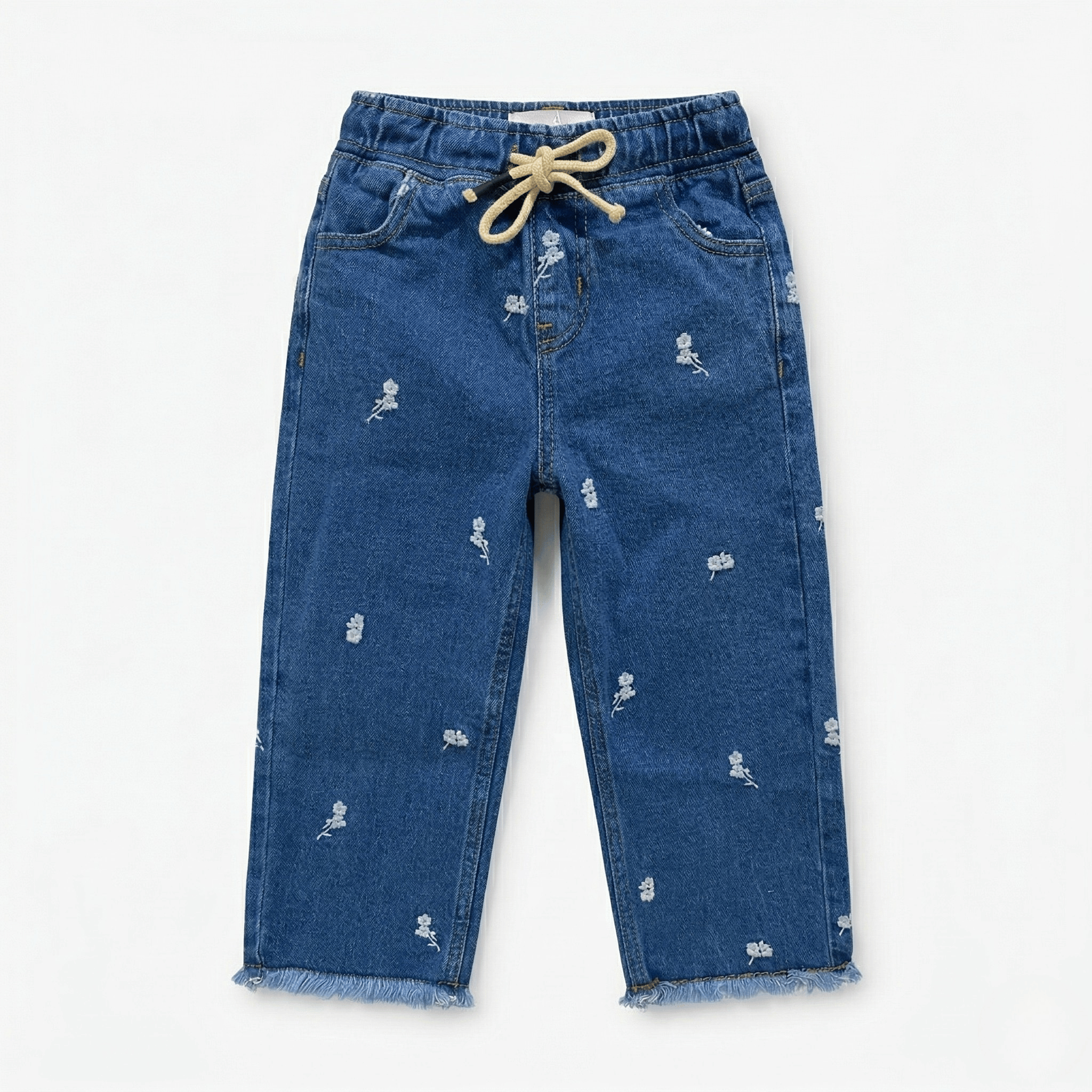 Floral Embroidered Wide-Leg Jeans ( Ink Blue )