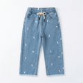 Floral Embroidered Wide-Leg Jeans ( Sky Blue )