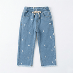 Floral Embroidered Wide-Leg Jeans ( Sky Blue )