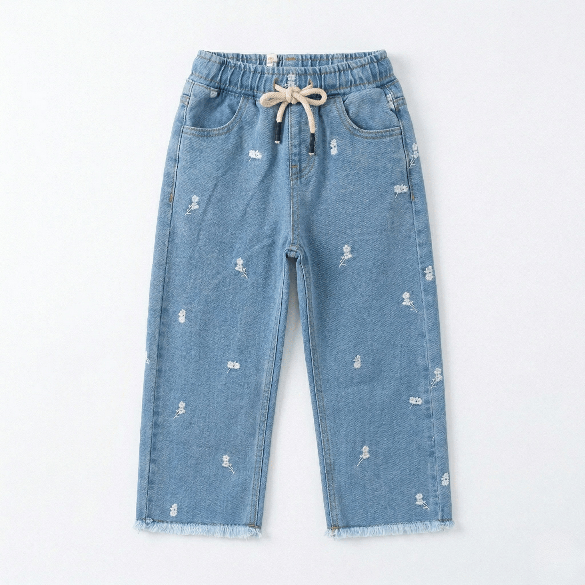 Floral Embroidered Wide-Leg Jeans ( Sky Blue )