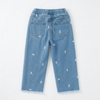 Floral Embroidered Wide-Leg Jeans ( Sky Blue )