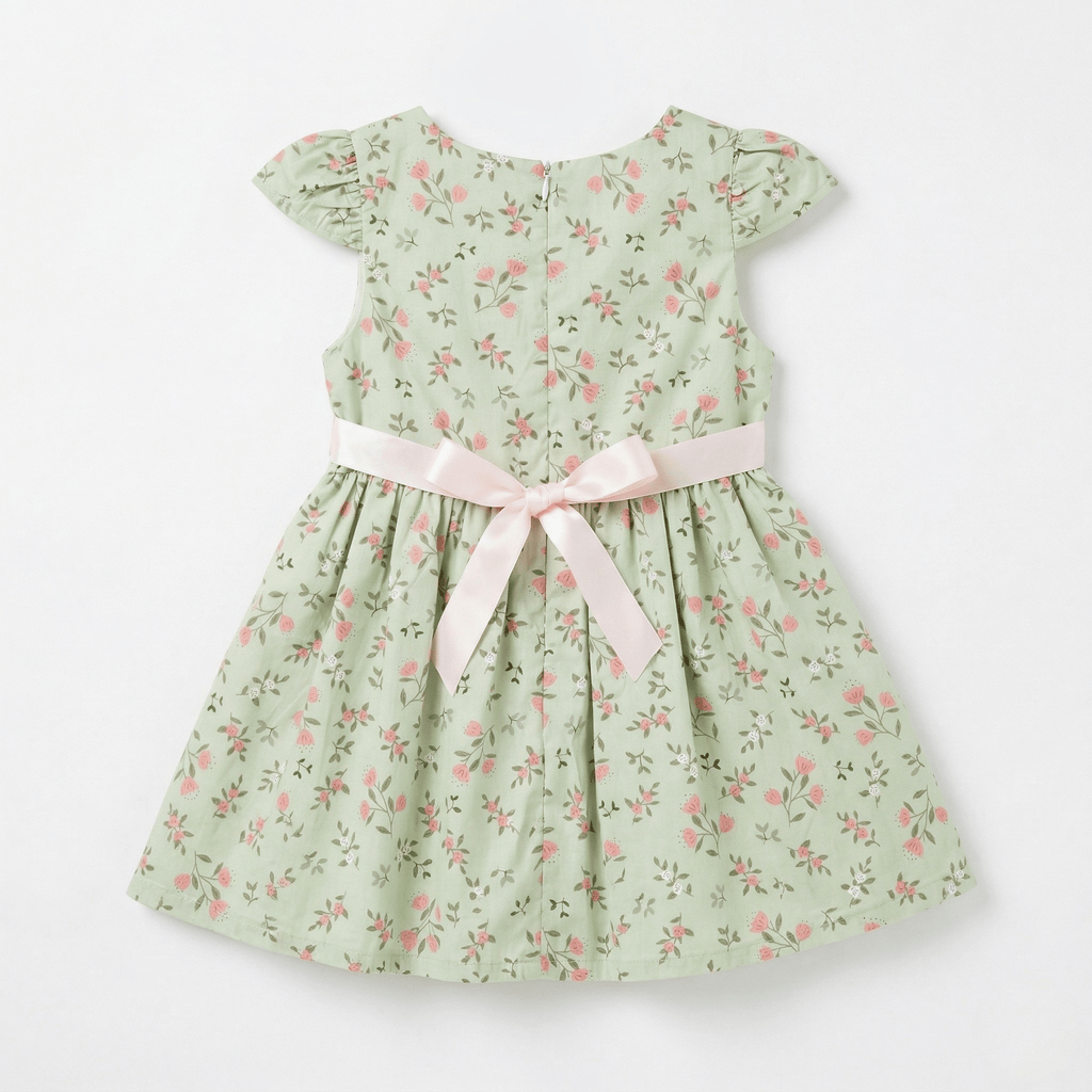 Mint Green Floral Flutter Sleeve Dress