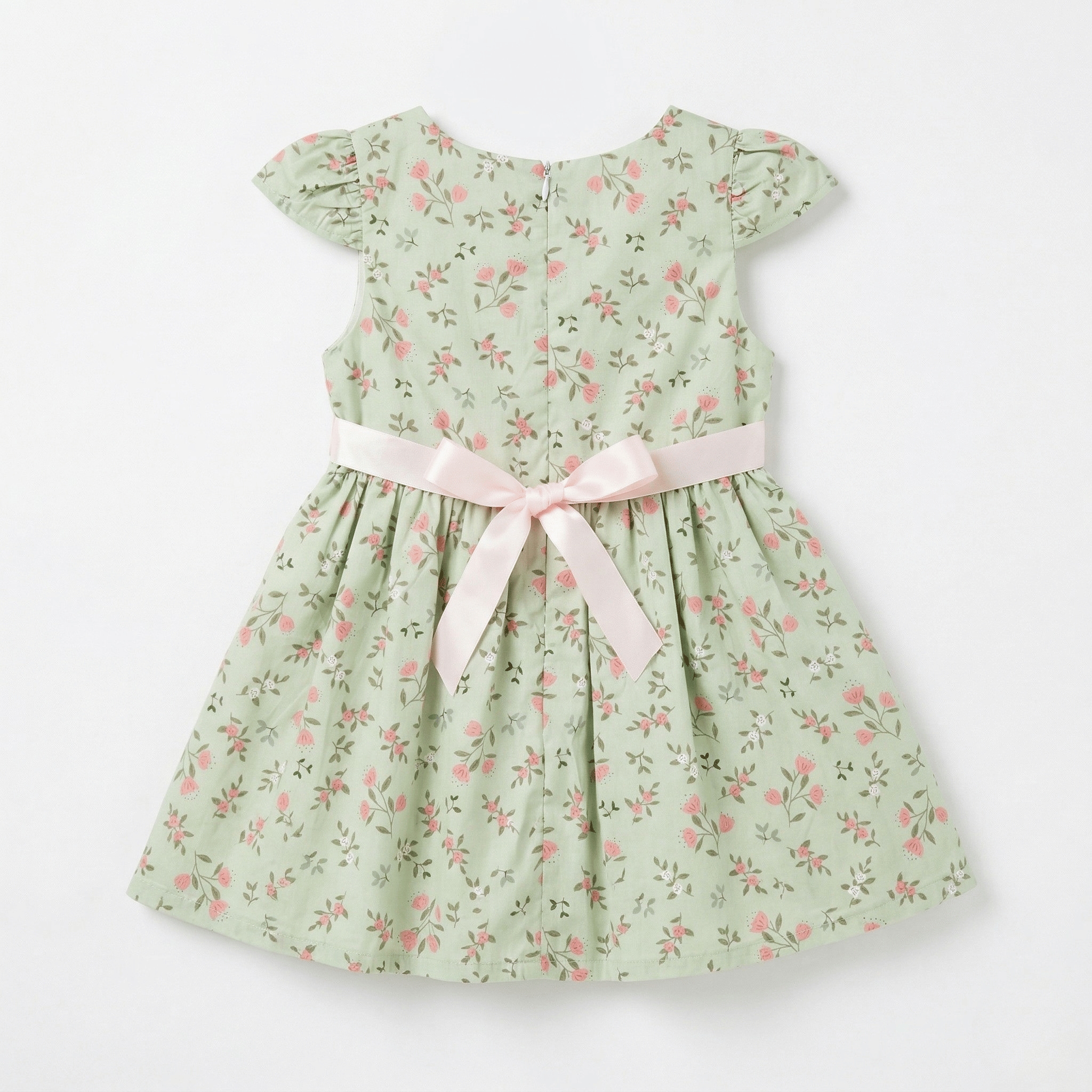 Mint Green Floral Flutter Sleeve Dress
