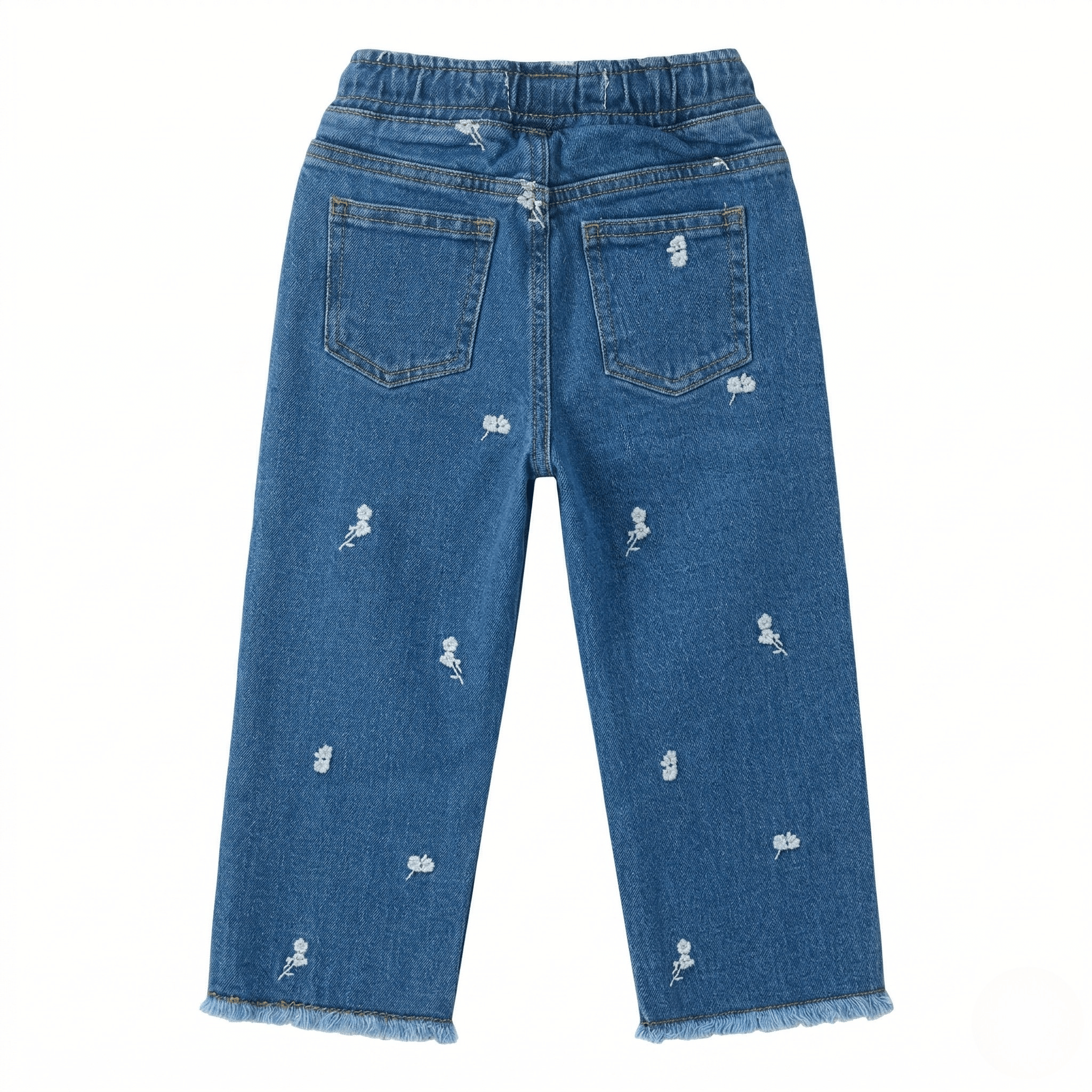 Floral Embroidered Wide-Leg Jeans ( Ink Blue )