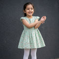 Mint Green Floral Flutter Sleeve Dress